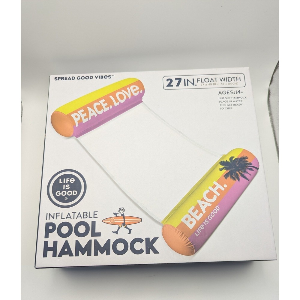 Life is Good Inflatable Pool Hammock 27x45"‎ Peace Love Beach Sunset Float New